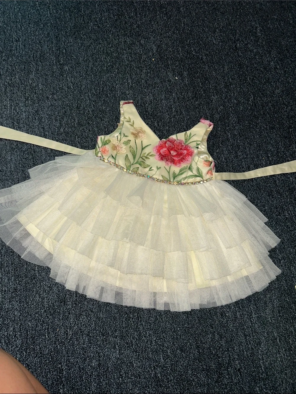 American Princess Ivory Tulle Dress with Pink Floral Embroidery